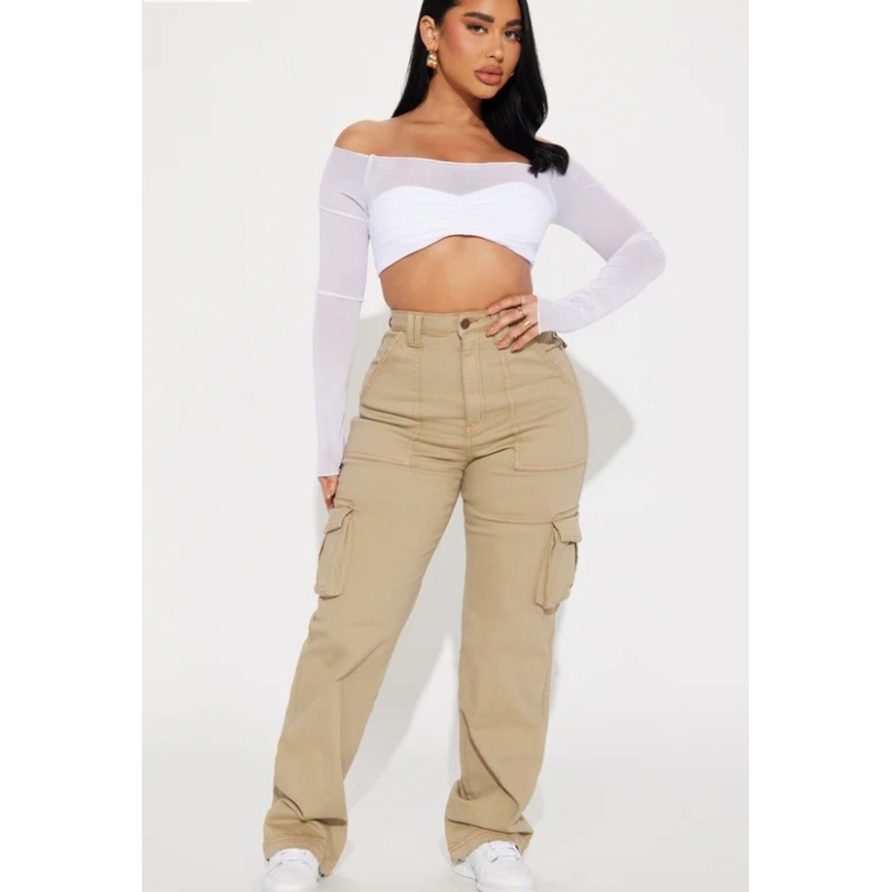 Fashion Nova Won't Be Knocked Down Cargo Boyfriend Jeans - Khaki 15 NWT